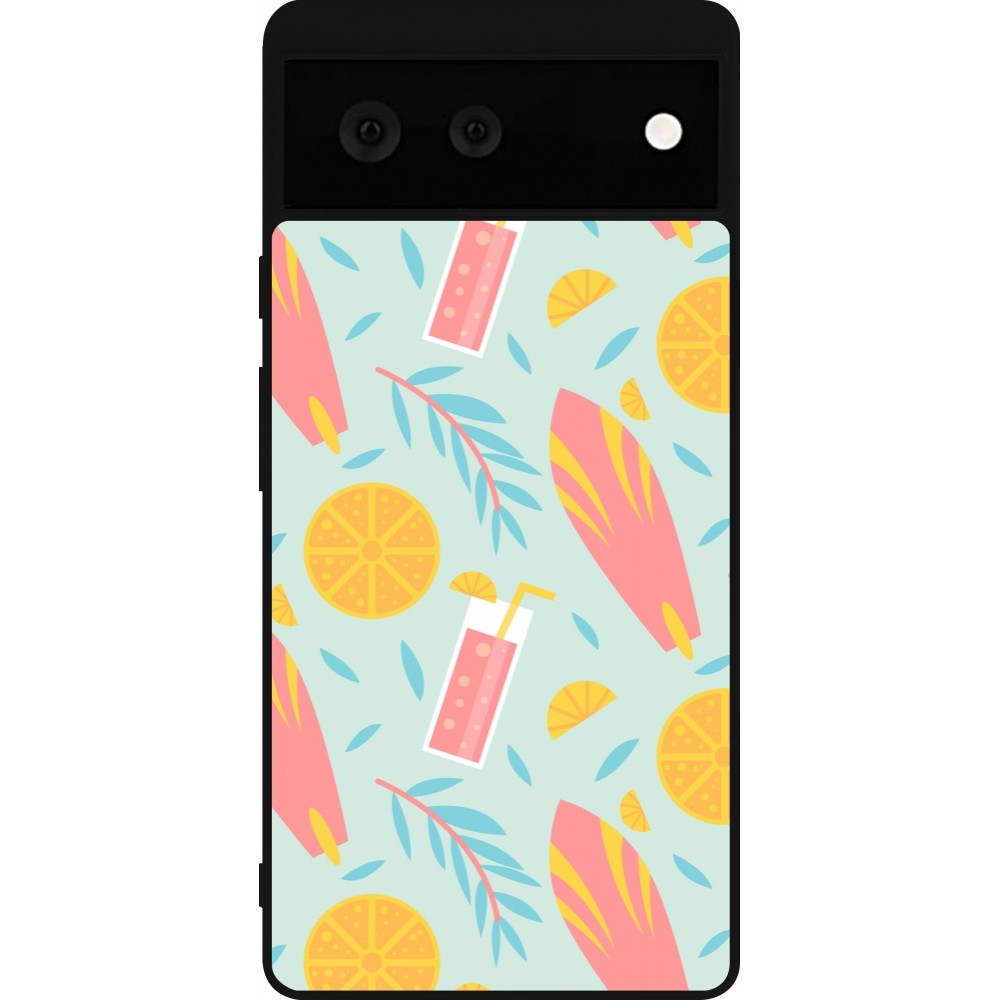 Google Pixel 6 Case Hülle - Silikon schwarz Summer 2025 Pattern citron