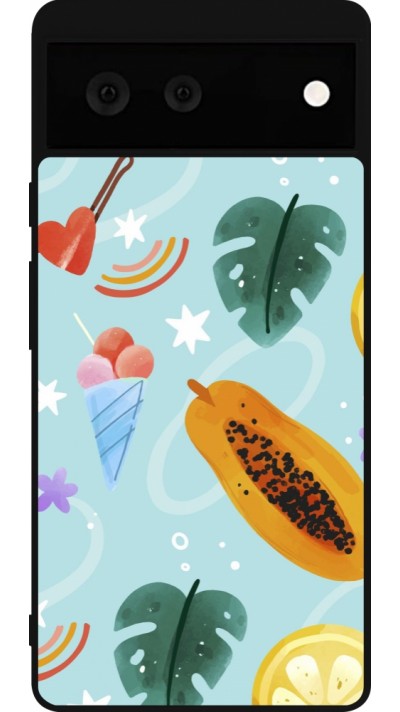 Google Pixel 6 Case Hülle - Silikon schwarz Summer 2025 Pattern papaya