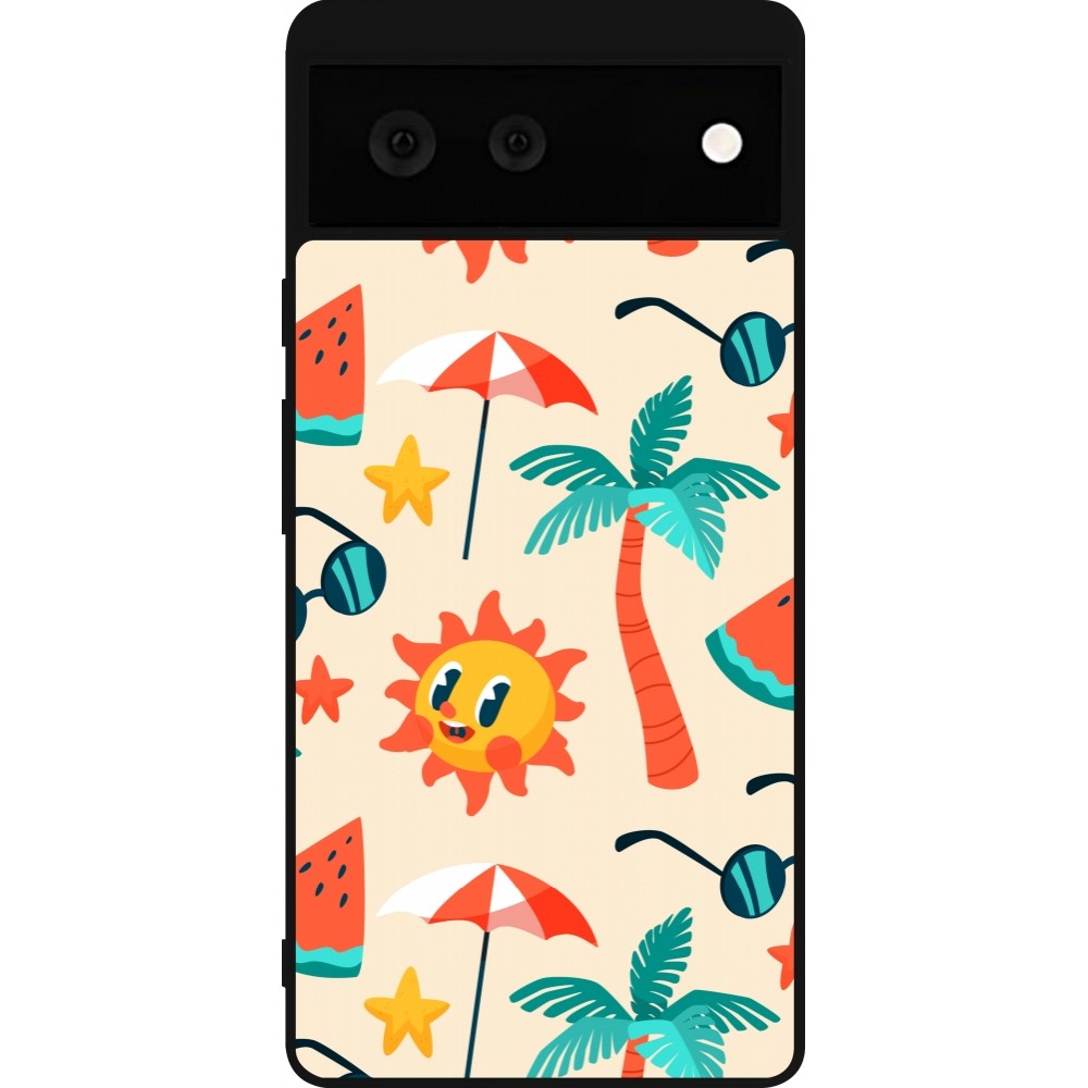 Google Pixel 6 Case Hülle - Silikon schwarz Summer 2025 Pattern soleil