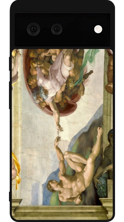 Google Pixel 6 Case Hülle - Silikon schwarz Kunstbild - Die Erschaffung Adams - Michelangelo