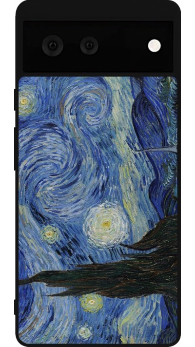 Google Pixel 6 Case Hülle - Silikon schwarz Kunstbild - Sternennacht - Van Gogh