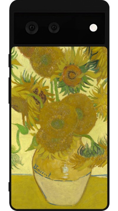 Google Pixel 6 Case Hülle - Silikon schwarz Kunstbild - Sonnenblumen  - Van Gogh