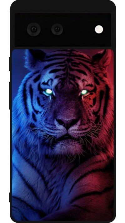 Google Pixel 6 Case Hülle - Silikon schwarz Tiger Blue Red