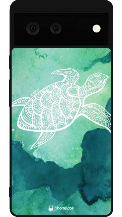 Google Pixel 6 Case Hülle - Silikon schwarz Turtle Aztec Watercolor