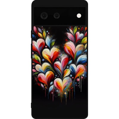 Google Pixel 6 Case Hülle - Silikon schwarz Valentin 2024 Schwarzes Herz Abstrakt