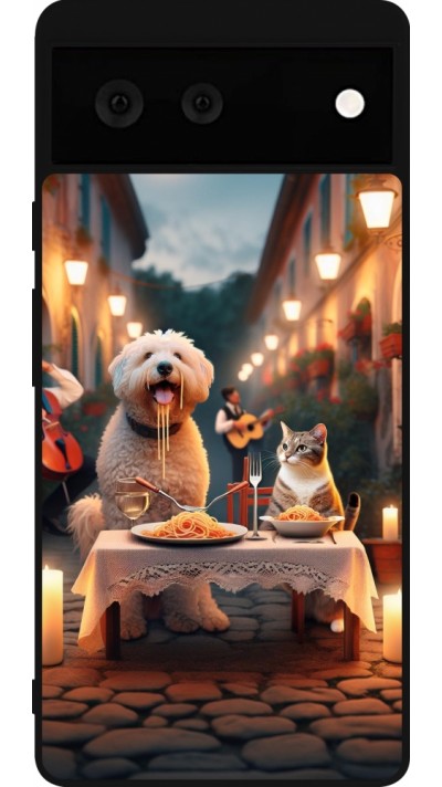 Google Pixel 6 Case Hülle - Silikon schwarz Valentin 2024 Hund & Katze Kerzenlicht
