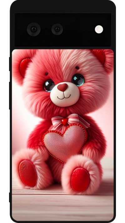Google Pixel 6 Case Hülle - Silikon schwarz Valentin 2024 Rosaroter Teddybär