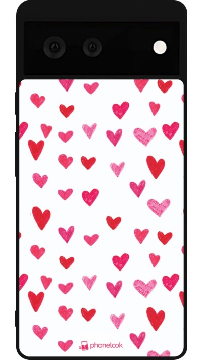 Google Pixel 6 Case Hülle - Silikon schwarz Valentine 2022 Many pink hearts