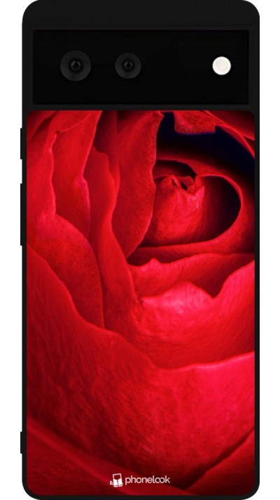 Google Pixel 6 Case Hülle - Silikon schwarz Valentine 2022 Rose