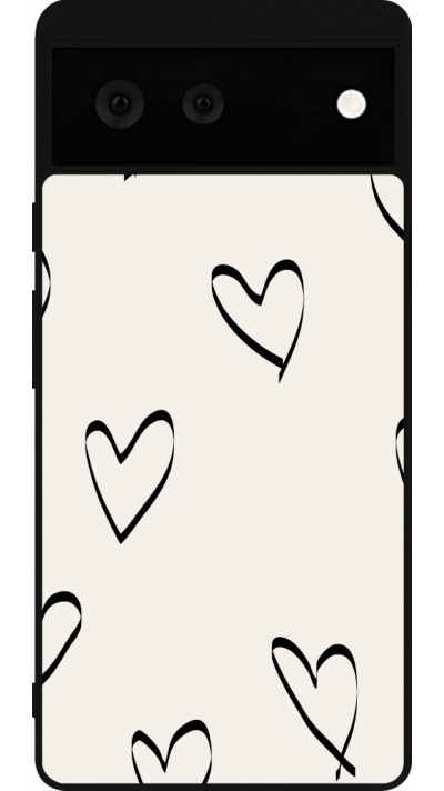Google Pixel 6 Case Hülle - Silikon schwarz Valentine 2023 minimalist hearts