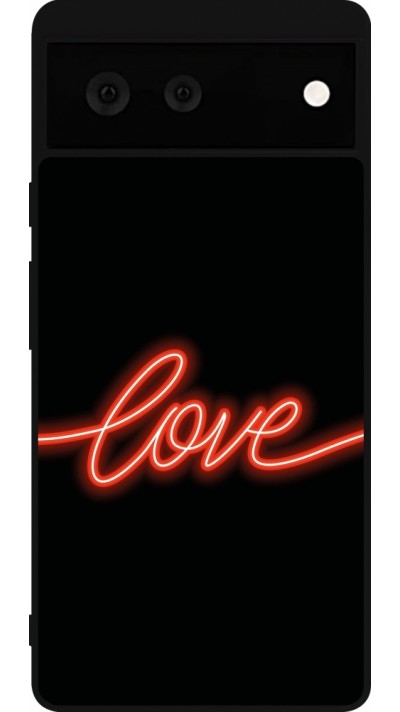 Google Pixel 6 Case Hülle - Silikon schwarz Valentine 2023 neon love