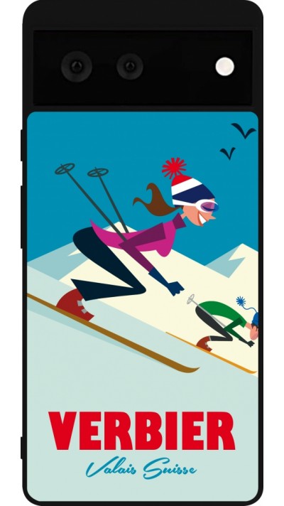 Google Pixel 6 Case Hülle - Silikon schwarz Verbier Ski Downhill