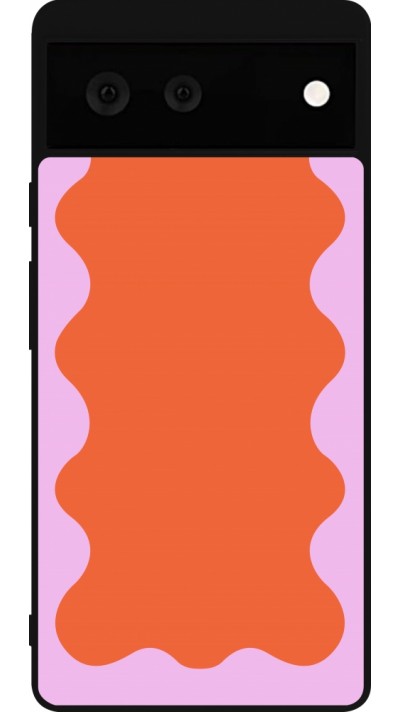 Google Pixel 6 Case Hülle - Silikon schwarz Wavy Rectangle Orange Pink