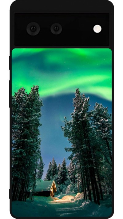 Google Pixel 6 Case Hülle - Silikon schwarz Winter 22 Northern Lights
