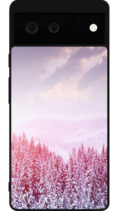 Google Pixel 6 Case Hülle - Silikon schwarz Winter 22 Pink Forest