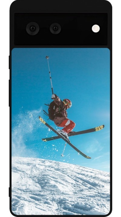Google Pixel 6 Case Hülle - Silikon schwarz Winter 22 Ski Jump