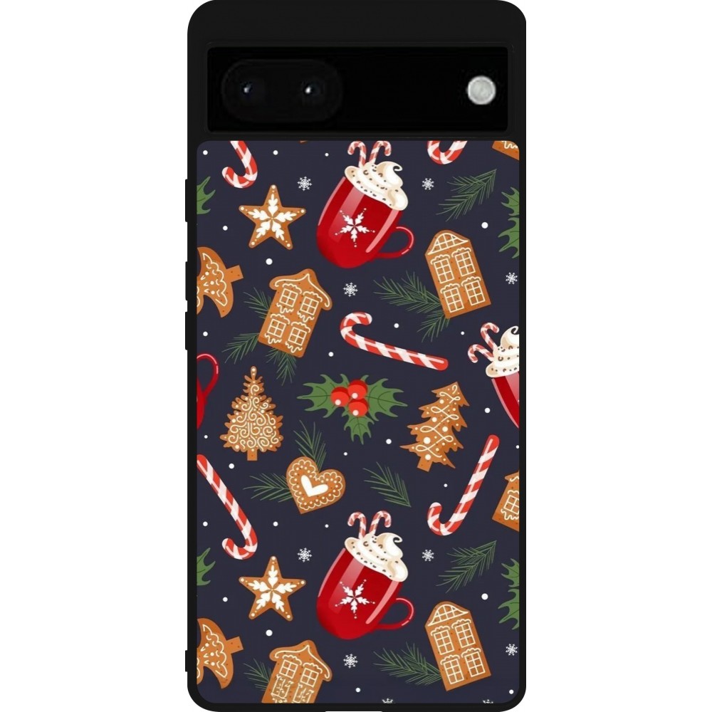 Google Pixel 6a Case Hülle - Silikon schwarz Christmas 25 Pattern Gingerbread House