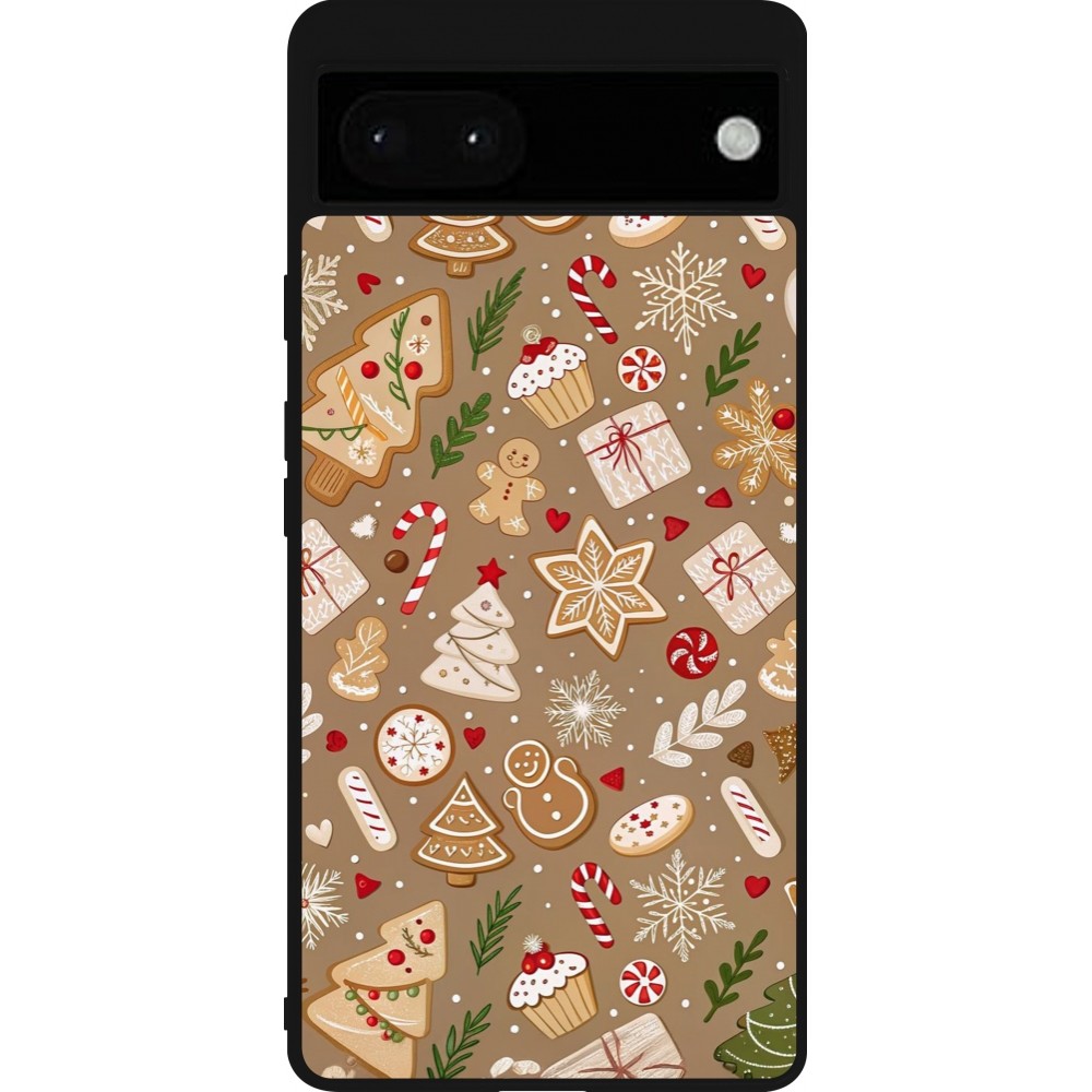 Google Pixel 6a Case Hülle - Silikon schwarz Christmas 25 Pattern Ginger Cookie