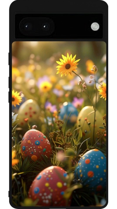 Google Pixel 6a Case Hülle - Silikon schwarz Easter 2026 Decorated eggs