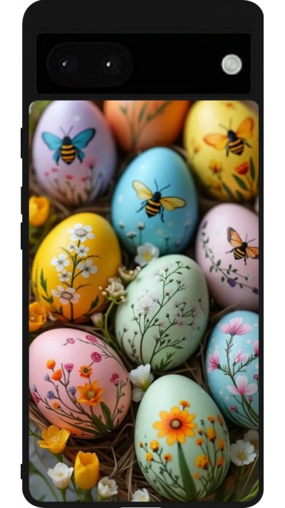 Google Pixel 6a Case Hülle - Silikon schwarz Easter 2026 Eggs with bees
