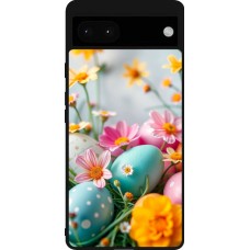 Google Pixel 6a Case Hülle - Silikon schwarz Easter 2026 Eggs with flowers