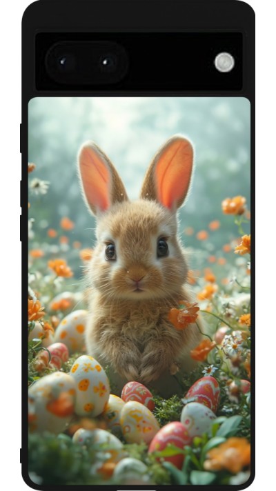 Google Pixel 6a Case Hülle - Silikon schwarz Easter 2026 Rabbit in the garden