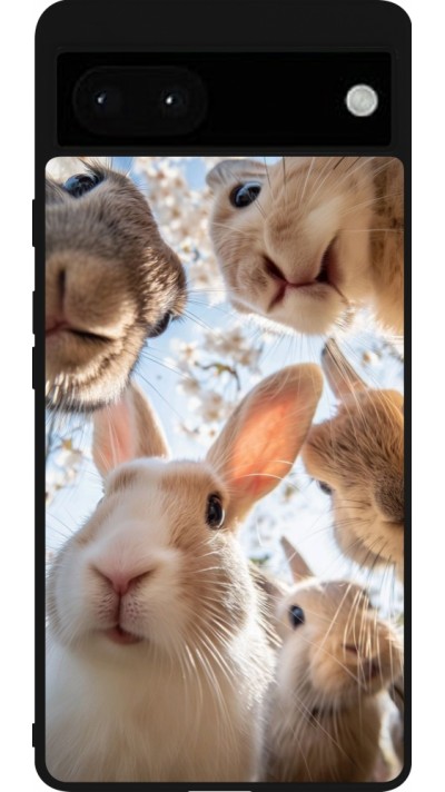 Google Pixel 6a Case Hülle - Silikon schwarz Easter 2026 Rabbits