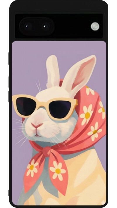 Google Pixel 6a Case Hülle - Silikon schwarz Easter 2026 Rabbit with scarf
