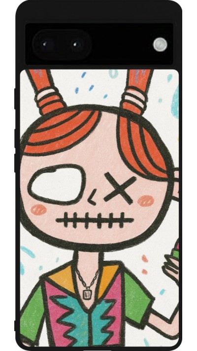 Coque Google Pixel 6a - Silicone rigide noir Little Girl Sketch