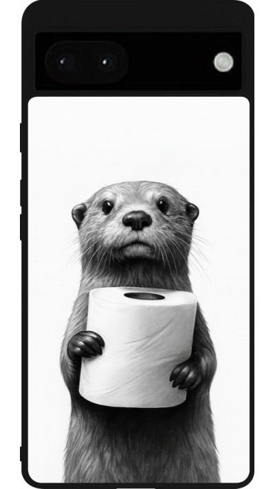 Coque Google Pixel 6a - Silicone rigide noir Loutre papier de toilette