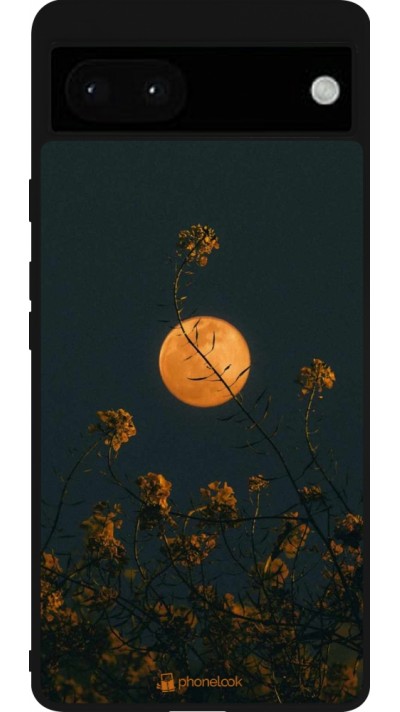 Coque Google Pixel 6a - Silicone rigide noir Moon Flowers