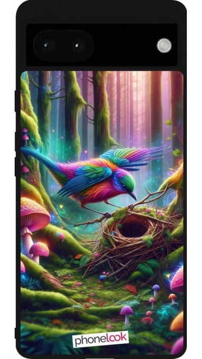 Google Pixel 6a Case Hülle - Silikon schwarz Vogel Nest Wald