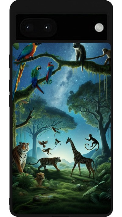 Coque Google Pixel 6a - Silicone rigide noir Paradis des animaux exotiques