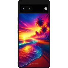 Coque Google Pixel 6a - Silicone rigide noir Plage coucher soleil flashy