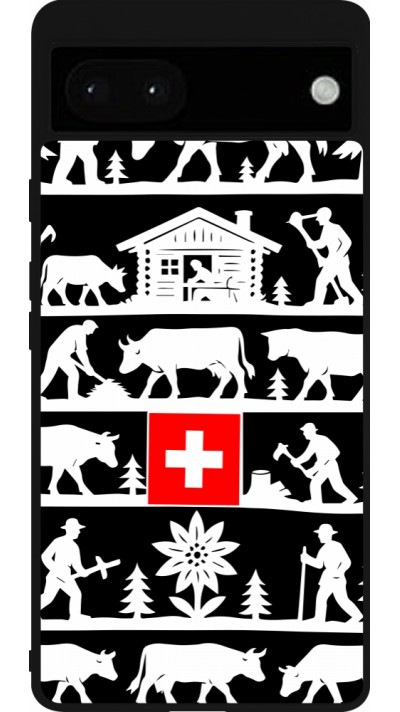 Coque Google Pixel 6a - Silicone rigide noir Poya Suisse 1 noir