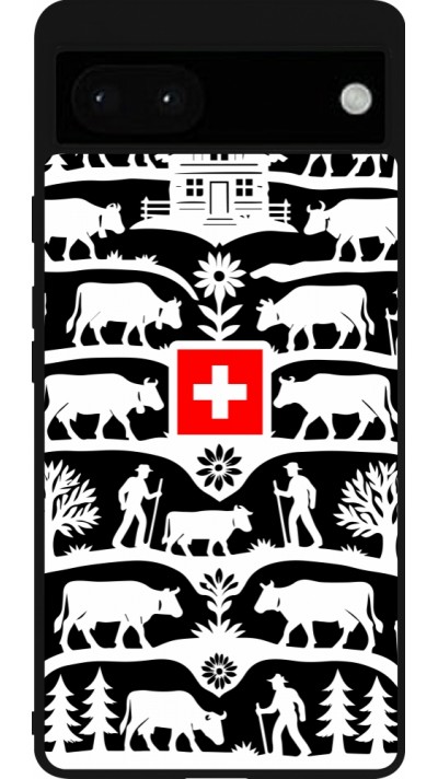 Coque Google Pixel 6a - Silicone rigide noir Poya Suisse 3 noir