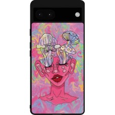 Coque Google Pixel 6a - Silicone rigide noir Psychedelic pink mushroom