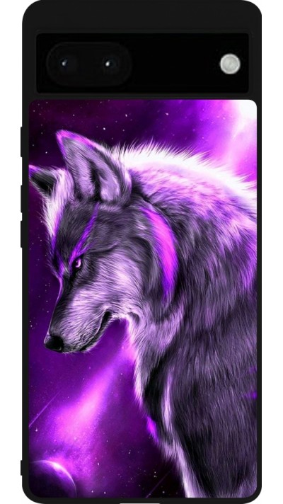 Coque Google Pixel 6a - Silicone rigide noir Purple Sky Wolf