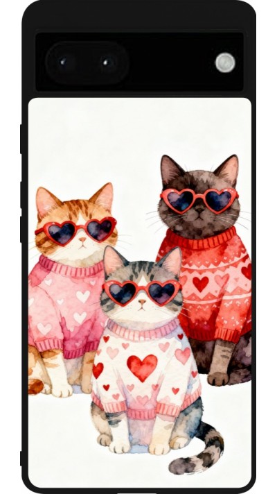Google Pixel 6a Case Hülle - Silikon schwarz Saint Valentines Day 26 Cat Love