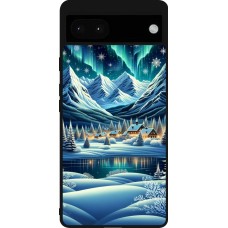 Google Pixel 6a Case Hülle - Silikon schwarz Verschneites Bergdorf am See in der Nacht