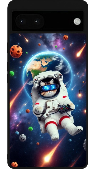 Google Pixel 6a Case Hülle - Silikon schwarz VR SpaceCat Odyssee