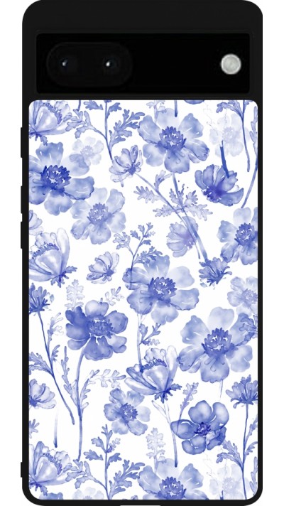 Google Pixel 6a Case Hülle - Silikon schwarz Spring 23 watercolor blue flowers