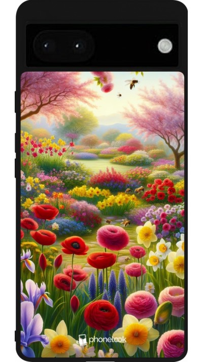 Coque Google Pixel 6a - Silicone rigide noir Spring 25 Bouquet printemps