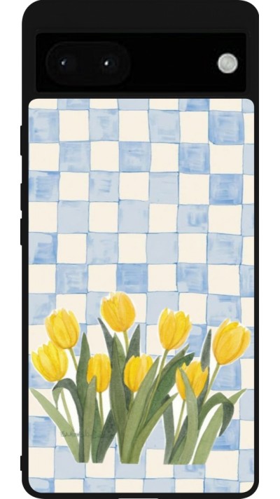 Google Pixel 6a Case Hülle - Silikon schwarz Blue vichy tulips 2026