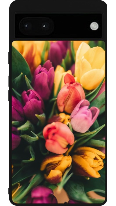 Google Pixel 6a Case Hülle - Silikon schwarz Bouquet of tulips 2026