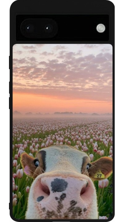 Google Pixel 6a Case Hülle - Silikon schwarz Cow with tulips 2026