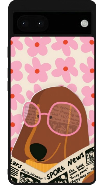 Google Pixel 6a Case Hülle - Silikon schwarz Dog with newspaper 2026