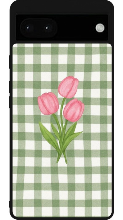 Google Pixel 6a Case Hülle - Silikon schwarz Green vichy tulips 2026