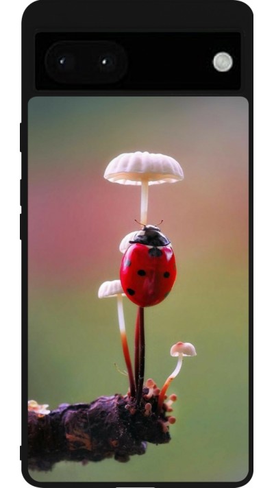 Google Pixel 6a Case Hülle - Silikon schwarz Ladybird on a mushroom 2026