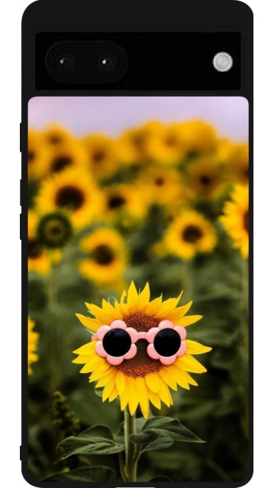 Google Pixel 6a Case Hülle - Silikon schwarz Sunflower with glasses 2026